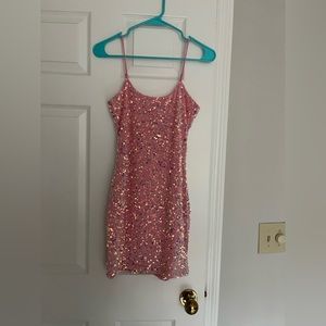 Pink Sparkle Sequin Mini Hoco Dress